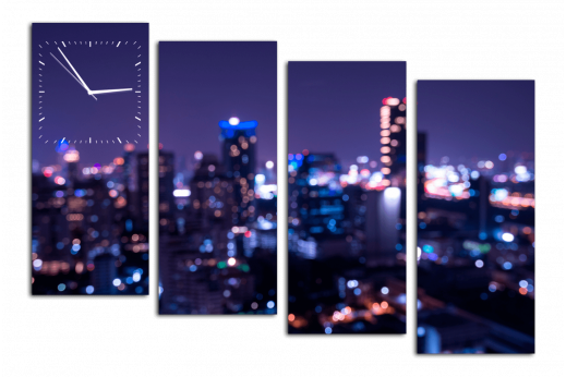 Модульная картина с часами Ночной мегаполис
